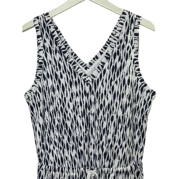 Loft Lou & Grey Black & White Ripple Cozy Cotton V-Neck Romper Women's Small New - Picture 2 of 5